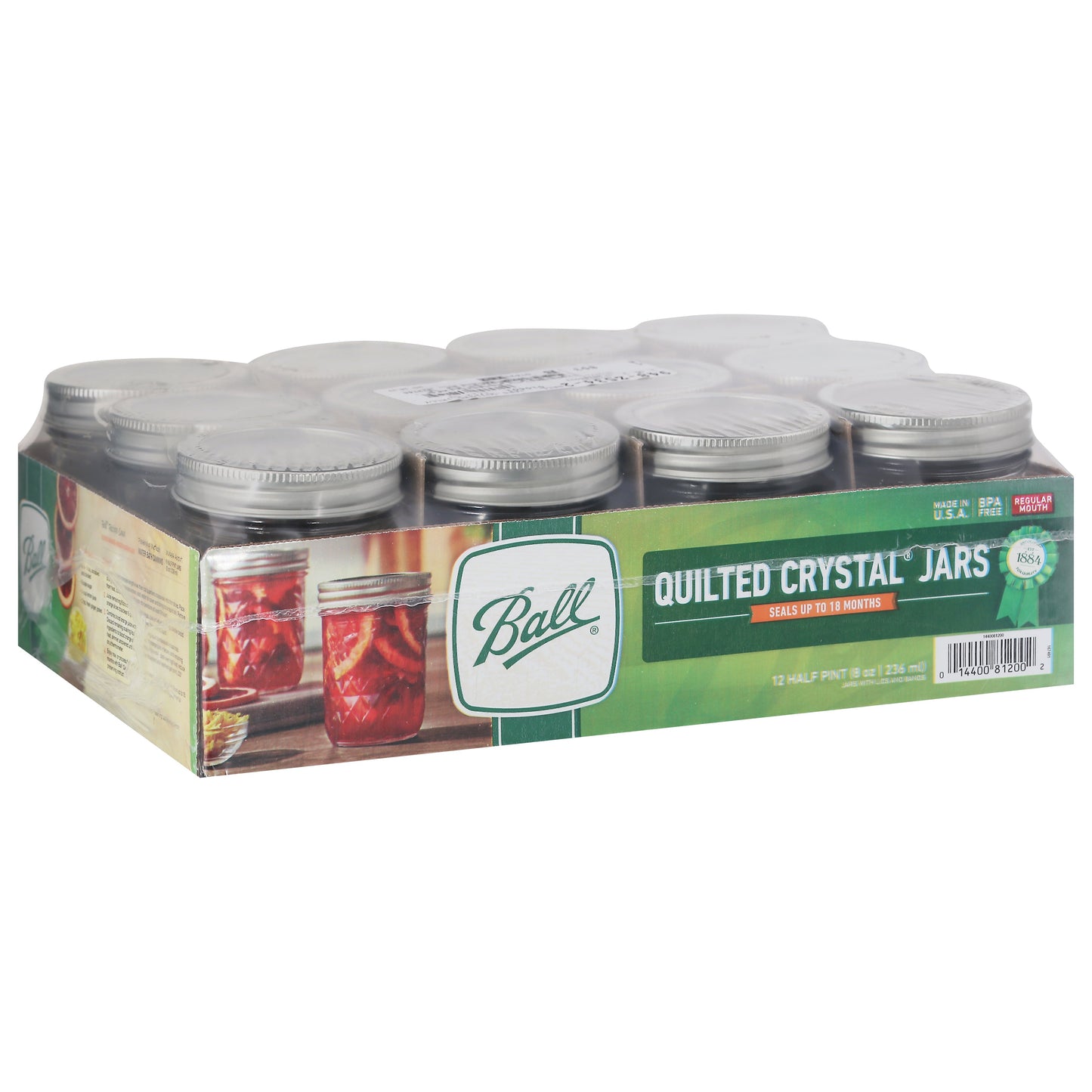 Ball Regular Mouth Half Pint Quilted Crystal Jars - 12 Jars