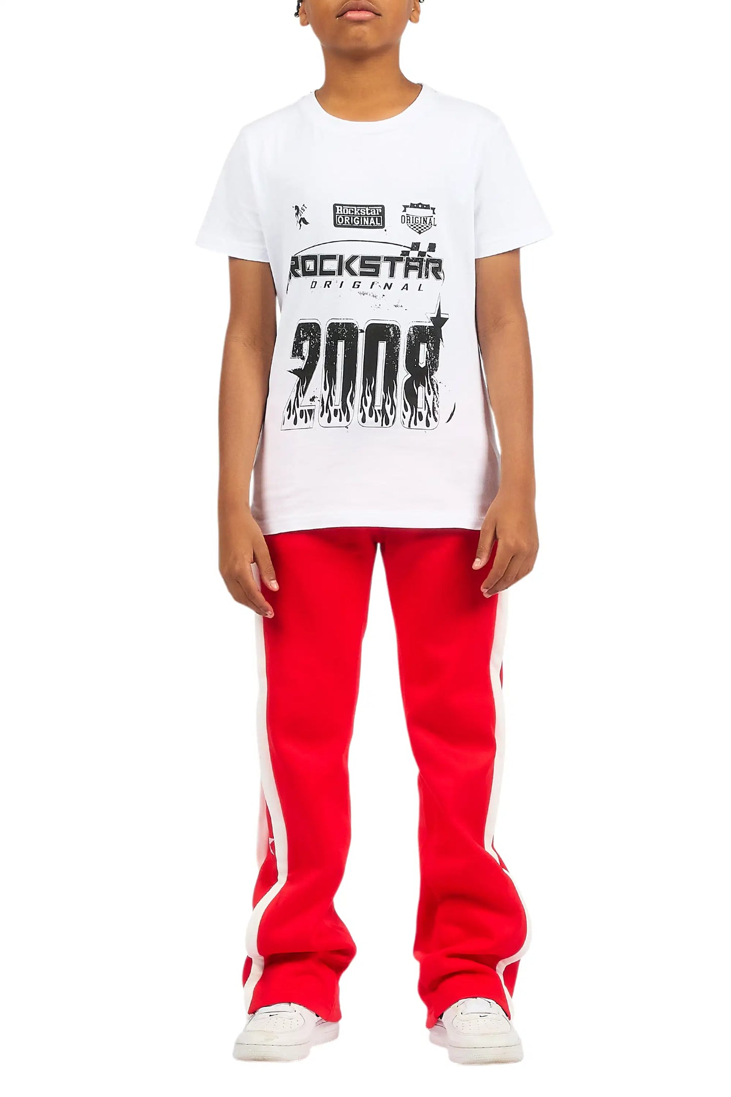 Boys Arkady Red Stacked Flare Track Pant
