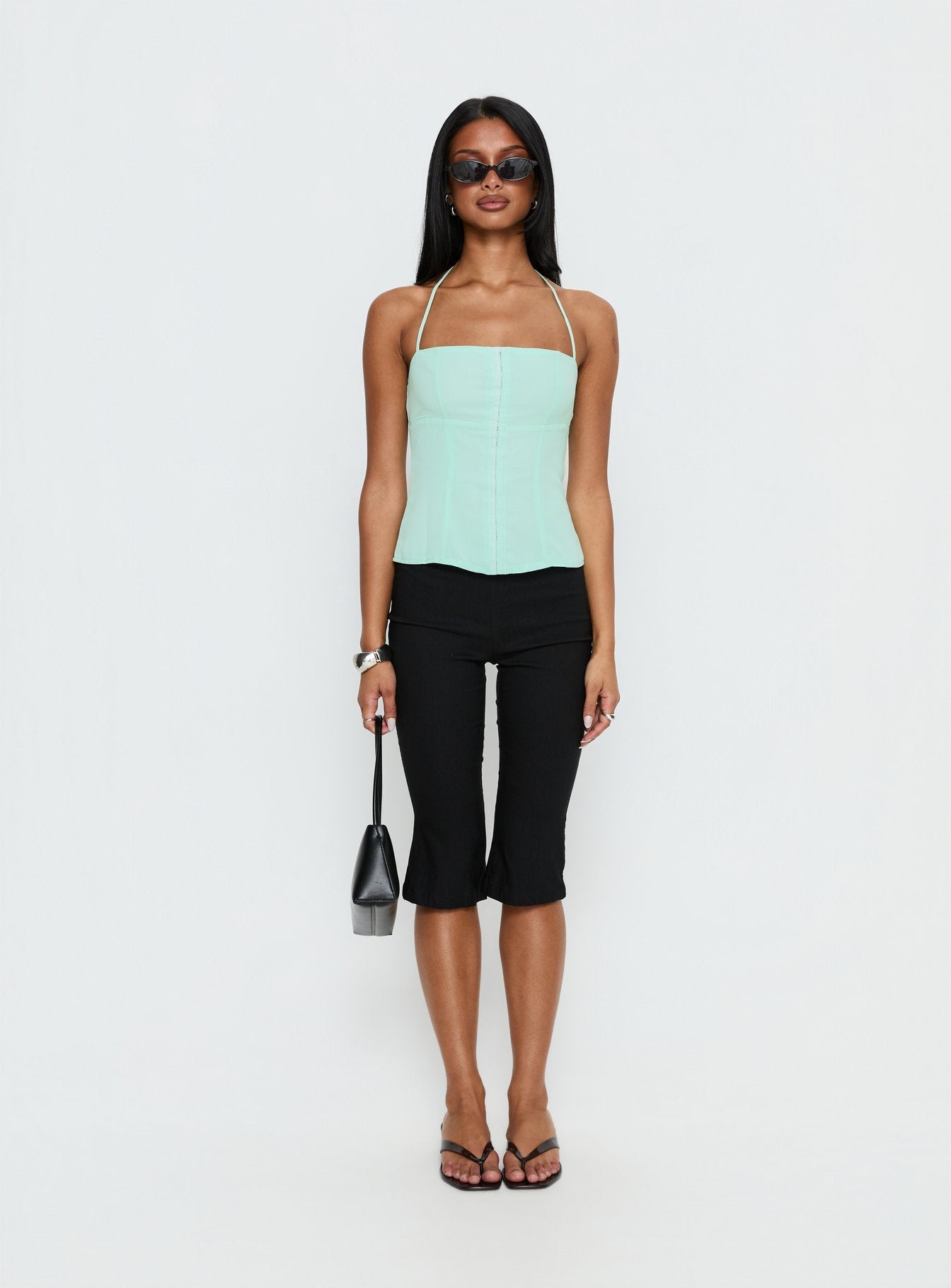 Delamere Tie Neck Top Aqua