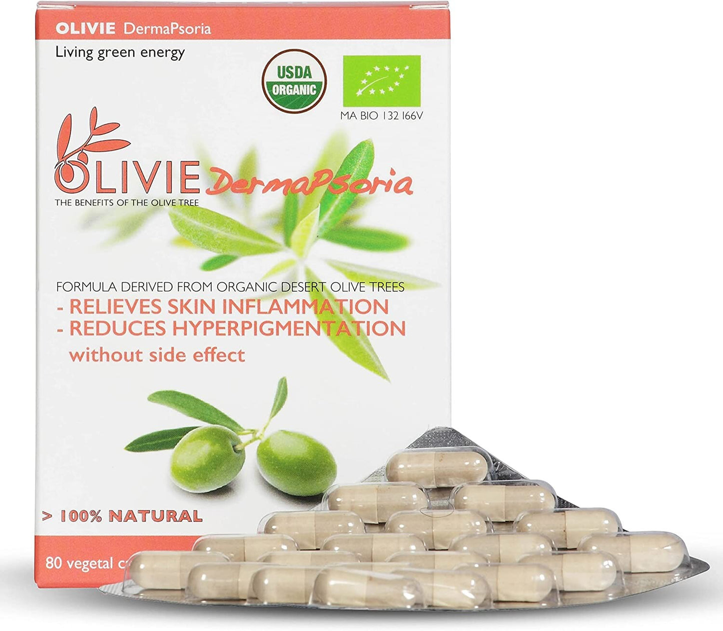 ATLAS OLIVE OILS USA OLIVIE DERMAPSORIA Organic Olive leaf extract -Food Supplement - 80 CT 24 Pack