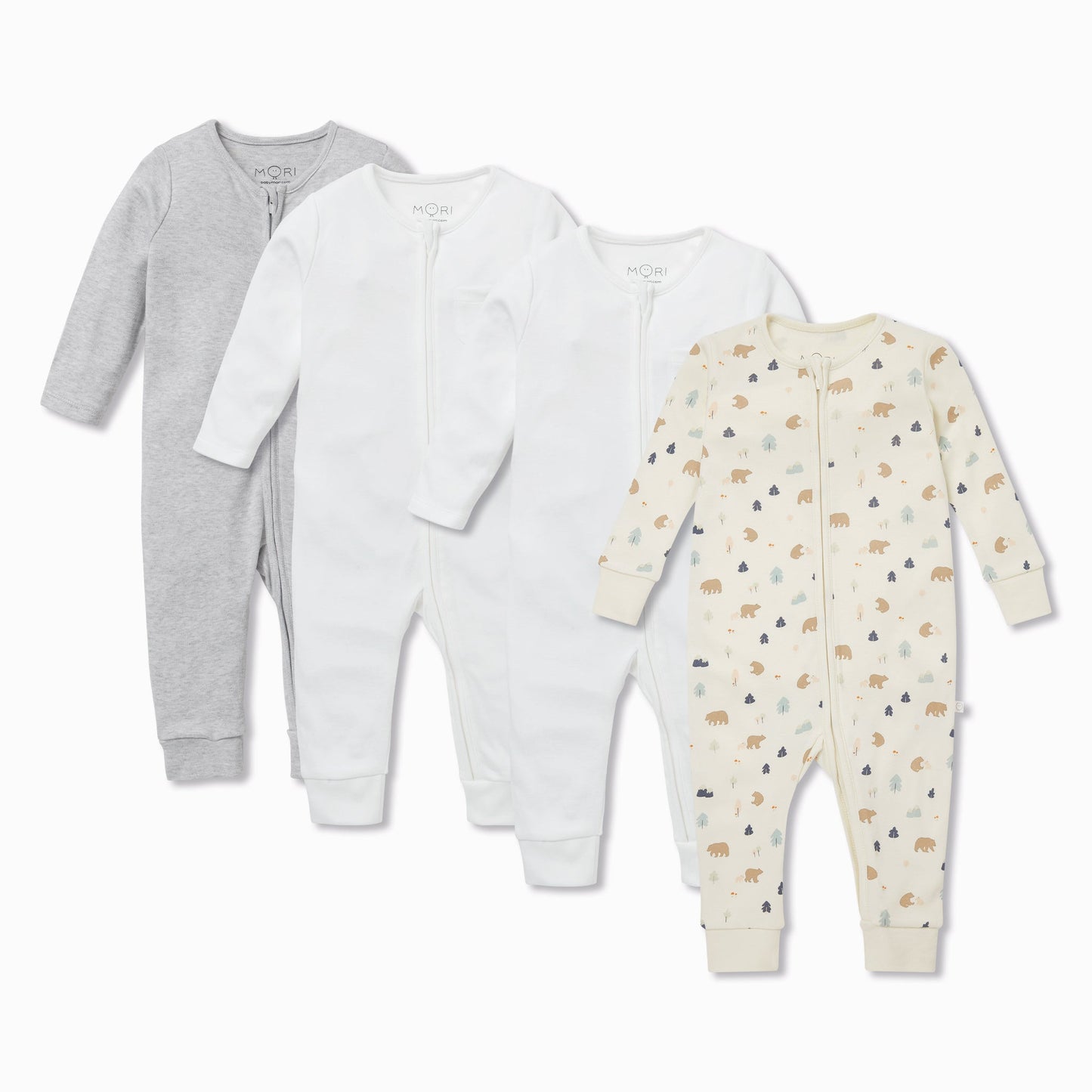 Bear Print Zip-Up Sleepsuit 4 Pack
