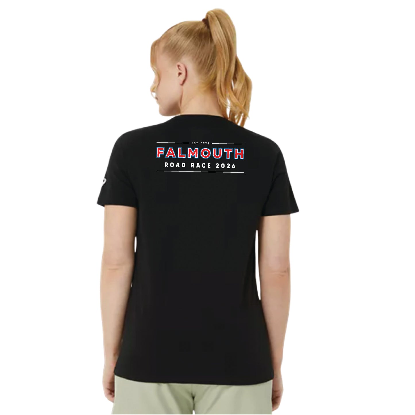 ASICS Falmouth Road Race 2026 - ASICS Women's PR Poly Cotton Short Sleeve Tee Black (2012D014) (FRR26-05 LC, FRR26-04 Back)