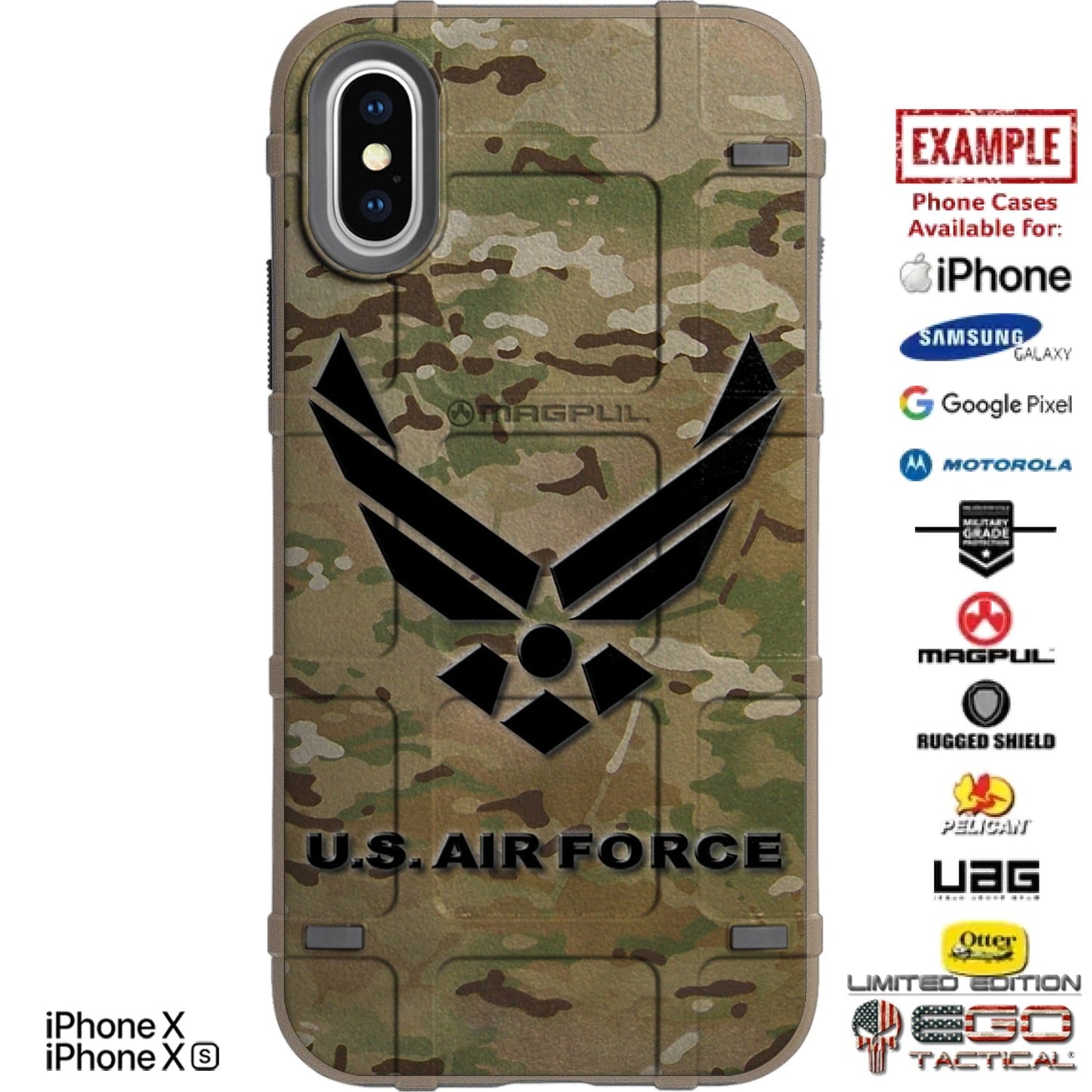 Air Force Logo on Multicam OCP Camouflage Custom Printed Case Design for Apple, Samsung, Google & Motorola Phone Models