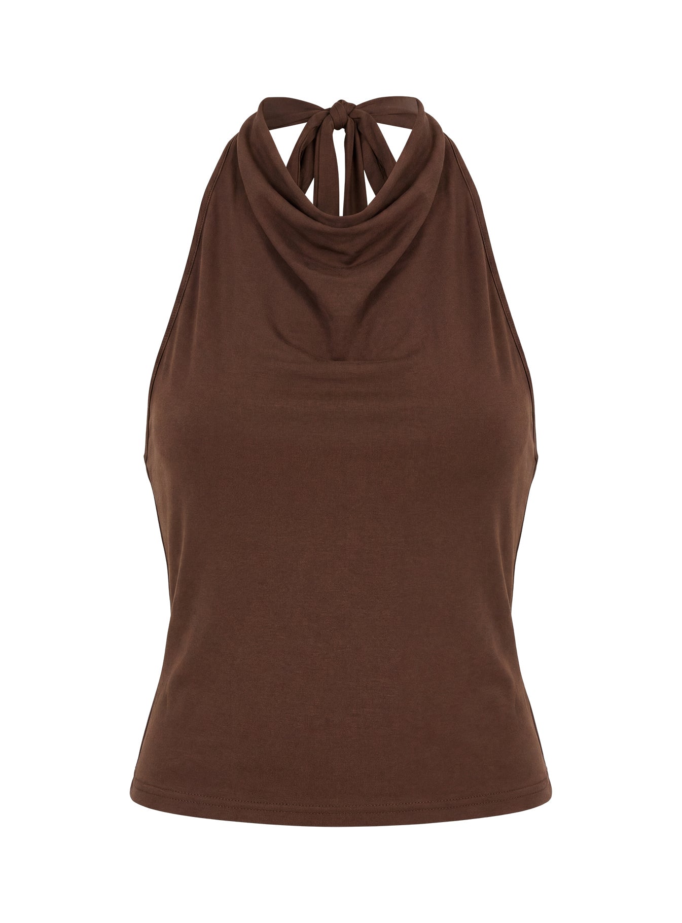 Katiana High Neck Cowl Top Brown