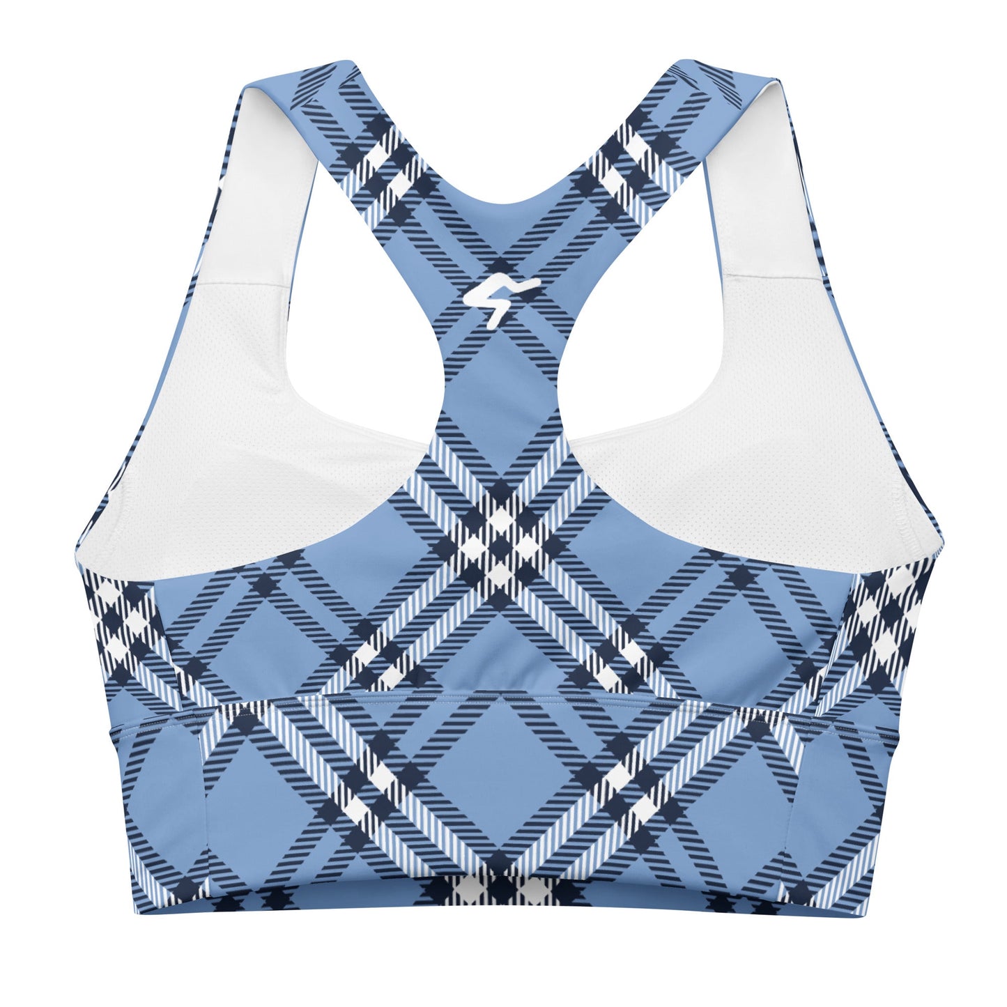 GymBum UK Highland Check Longline Sports Bra - Blue