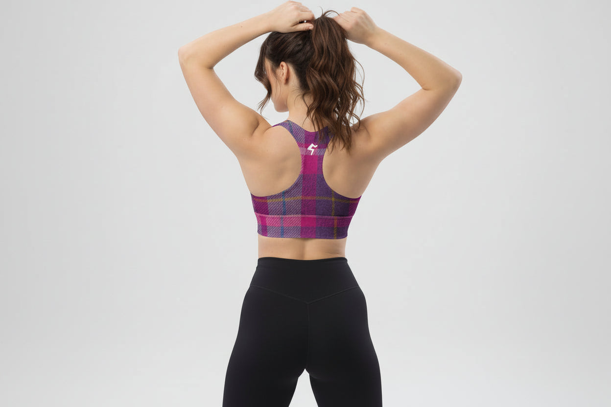 GymBum UK Lomond Rose Tartan Longline Sports Bra