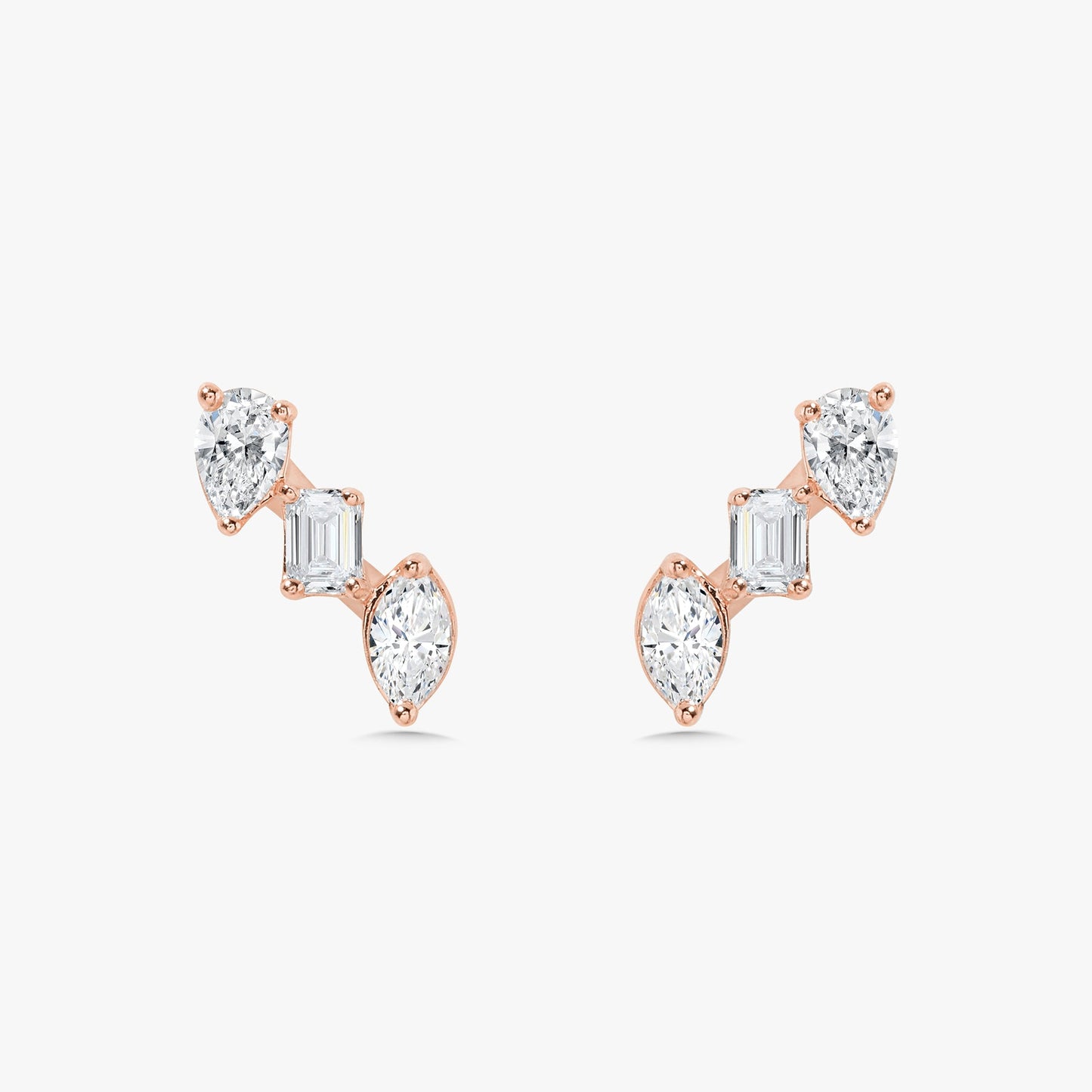 Multi Mixed Shape Diamond Bar Stud Earrings