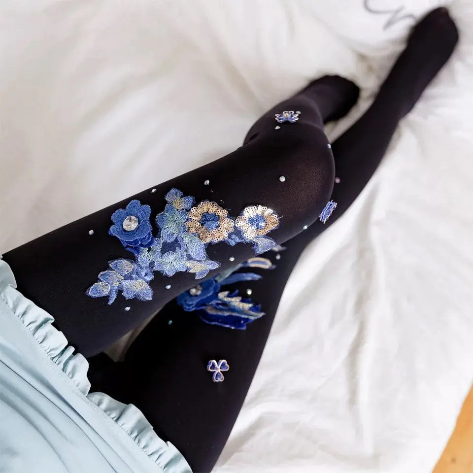 Embroidered Cherry Blue Banshee Pattern Stockings