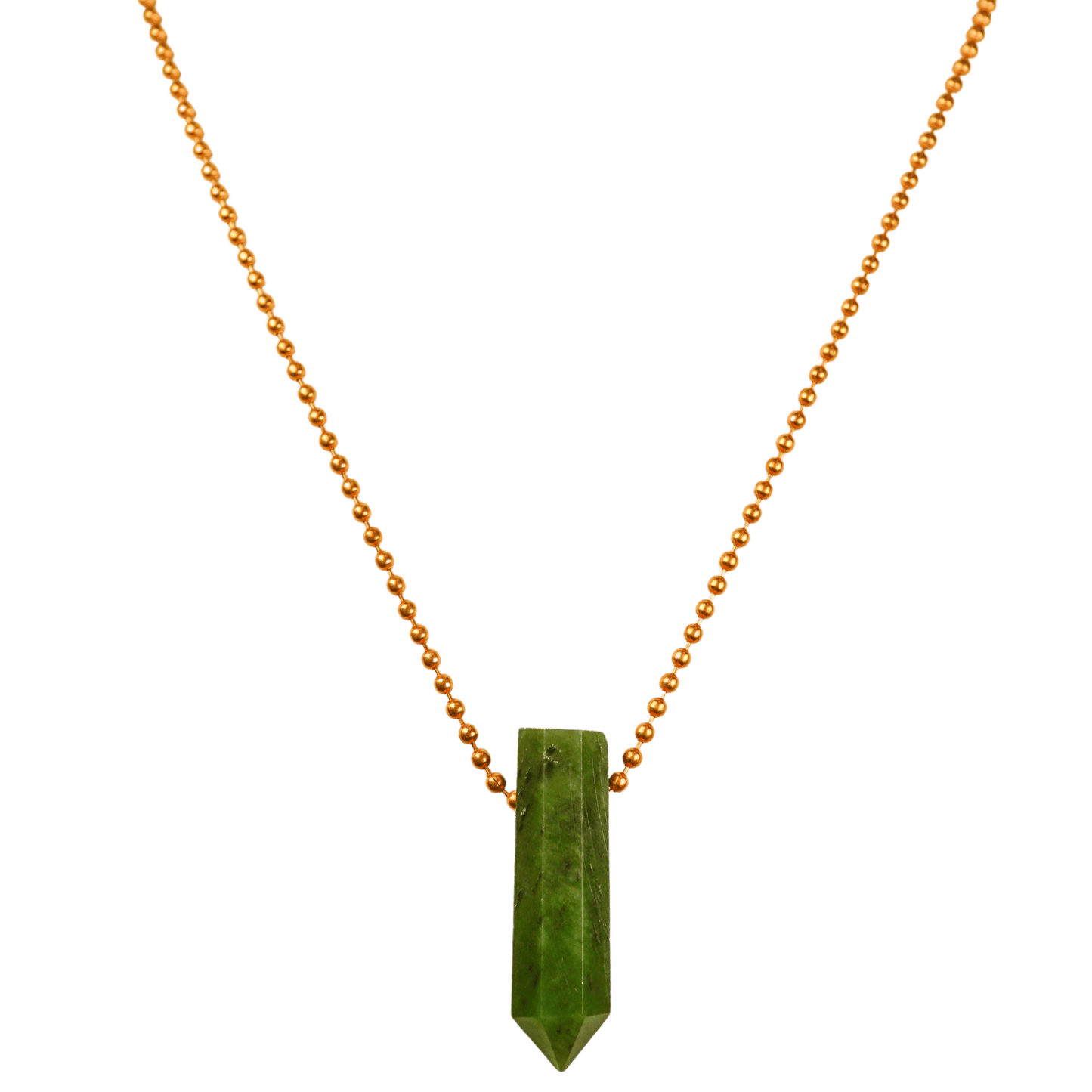 Nephrite Jade Point with Copper Ball Chain Necklace