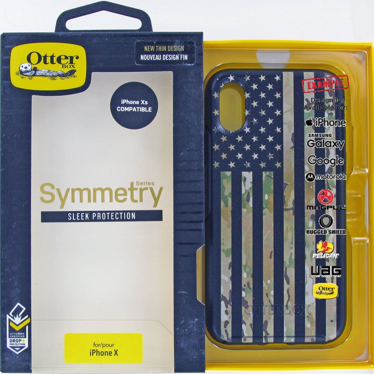 CLEARANCE - Otterbox Symmetry Apple iPhone X/Xs Subdued US American Flag Reveresed over Multicam Scorpion OCP Camo(One-Off Sample)