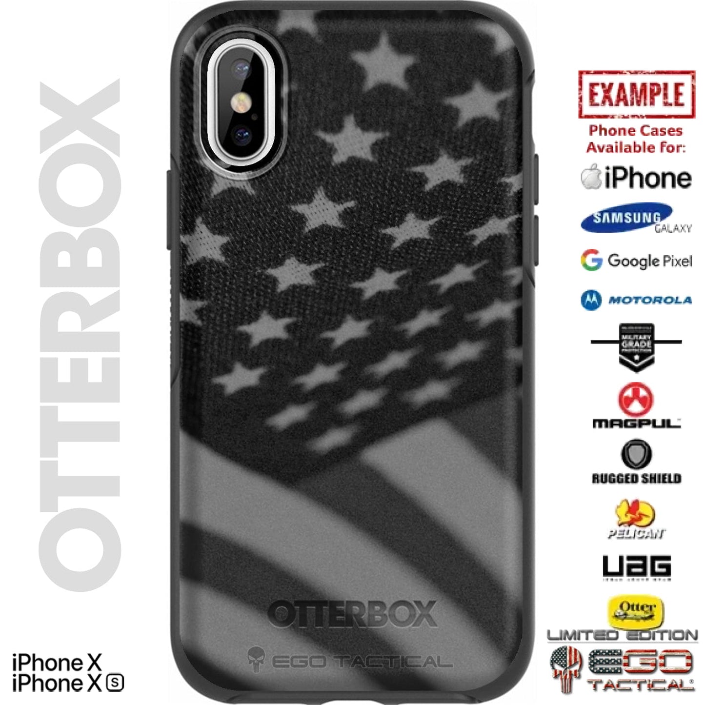 US Waving Flag Black White Custom Printed Case Design for Apple, Samsung, Google & Motorola Phone Models