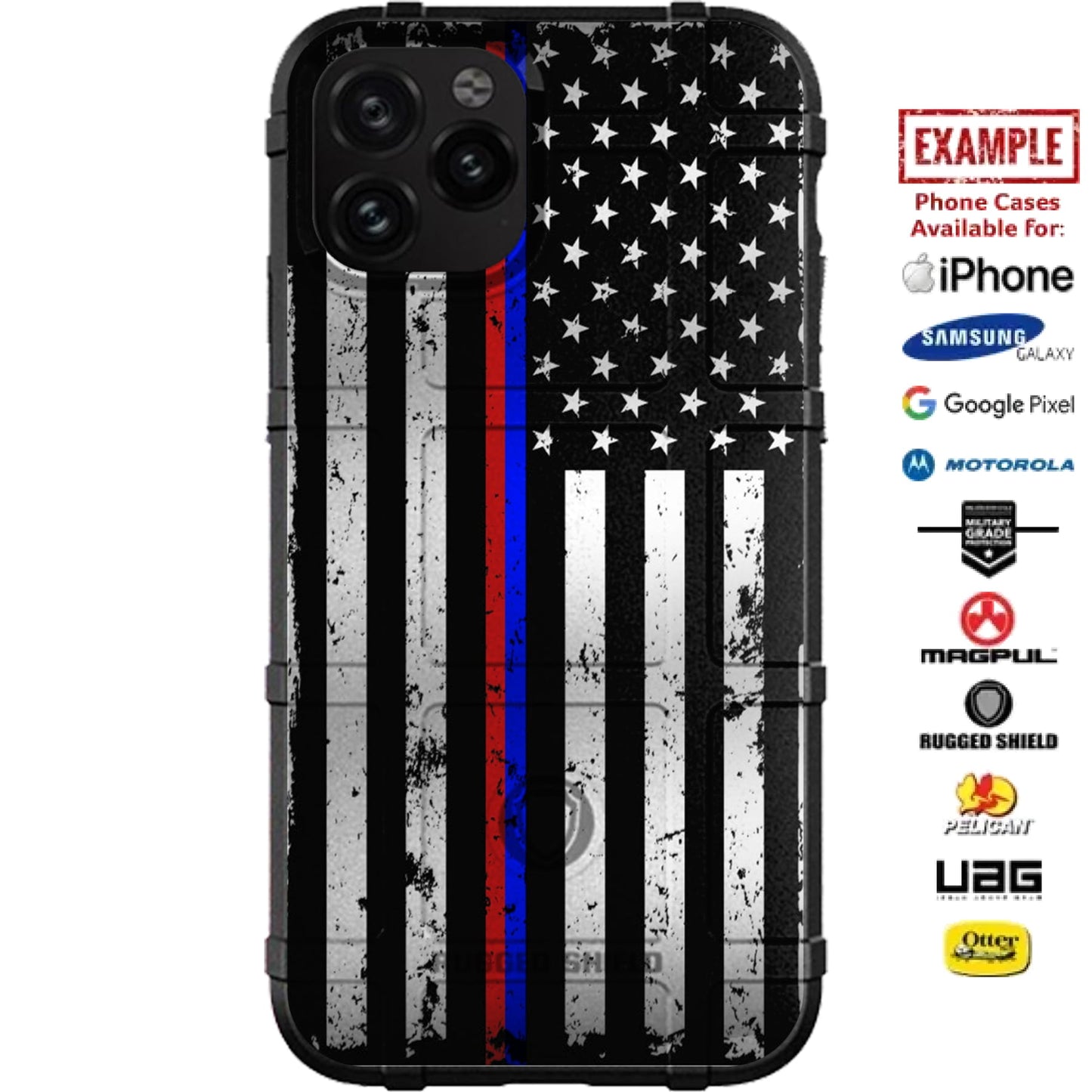 Subdued US American Flag Half Thin Blue Line / Thin Red Line Custom Printed Case Design for Apple, Samsung, Google & Motorola Phone Models