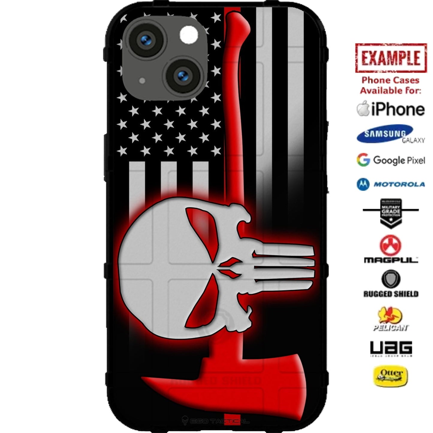 Thin Red Line US American Flag Red Axe Firefighter Punisher Custom Printed Case Design for Apple, Samsung, Google & Motorola Phone Models