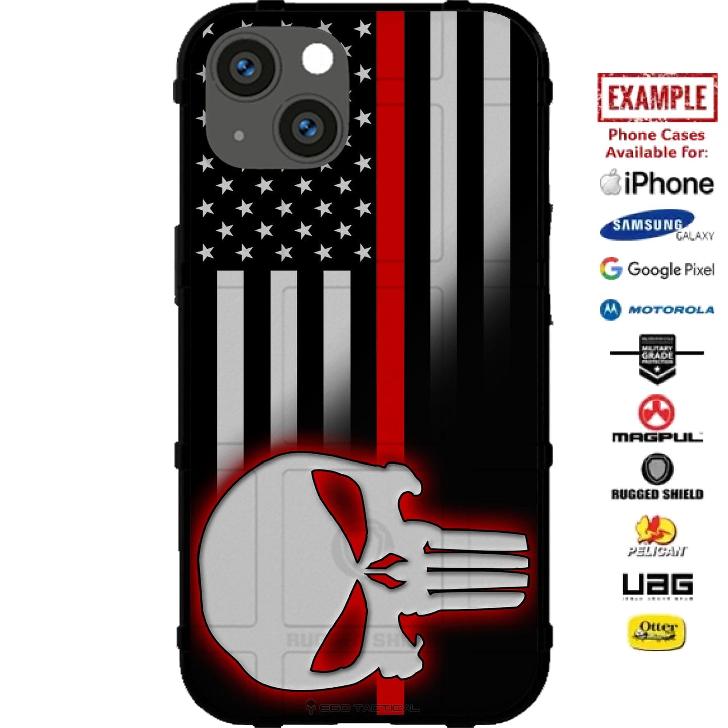 Thin Red Line US American Flag Firefighter Punisher Custom Printed Case Design for Apple, Samsung, Google & Motorola Phone Models