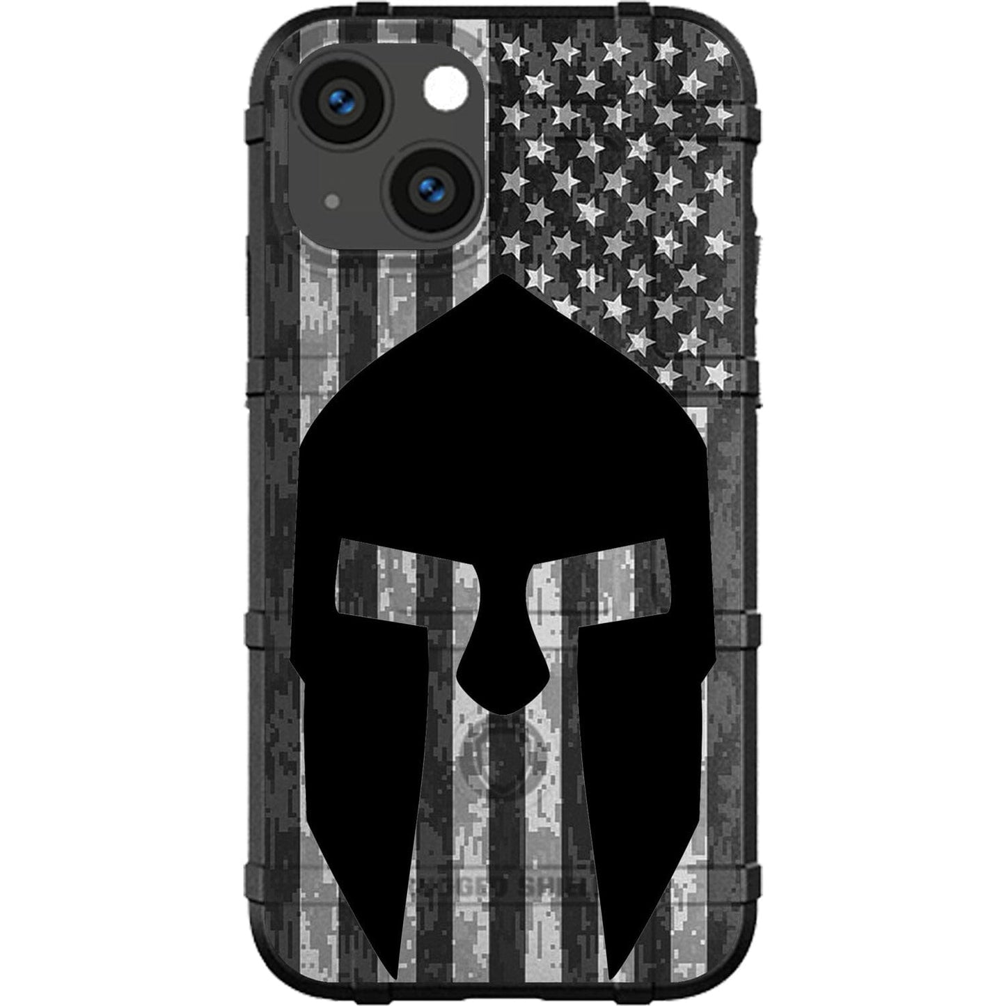 Black Spartan on U.S. Flag Digital Camouflage Custom Printed Case Design for Apple, Samsung, Google & Motorola Phone Models