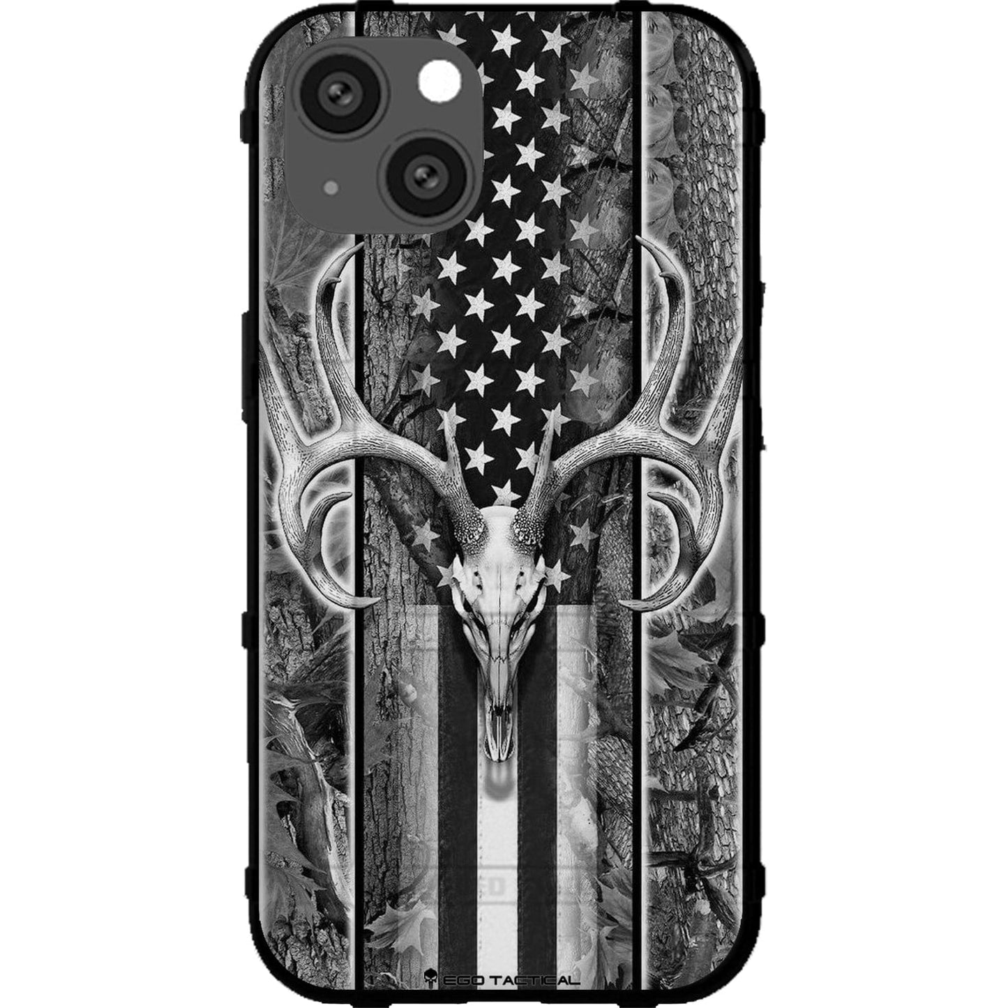 Deer Skull Oak Camo Hunter US Flag Custom Printed Case Design for Apple, Samsung, Google & Motorola Phone Models