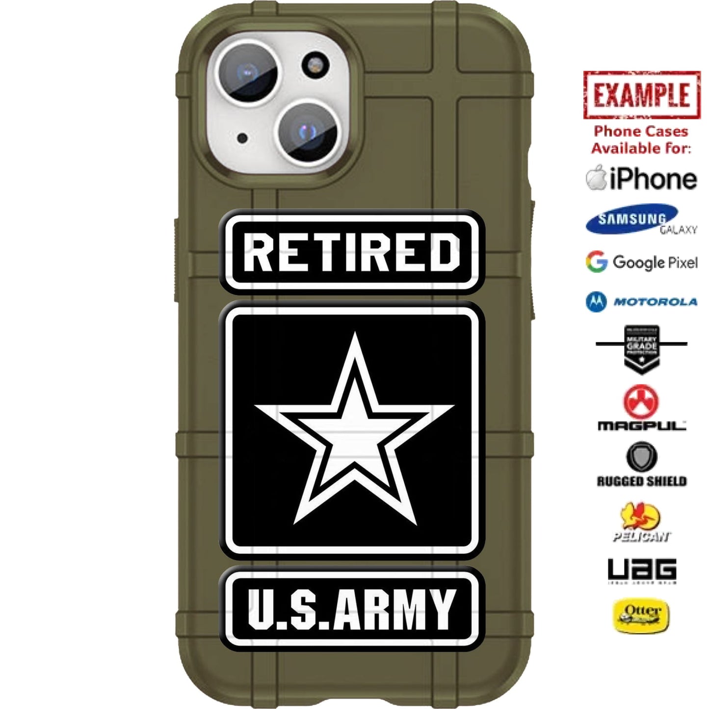 Retired US Army Logo Custom Printed Case Design for Apple, Samsung, Google & Motorola Phone Models