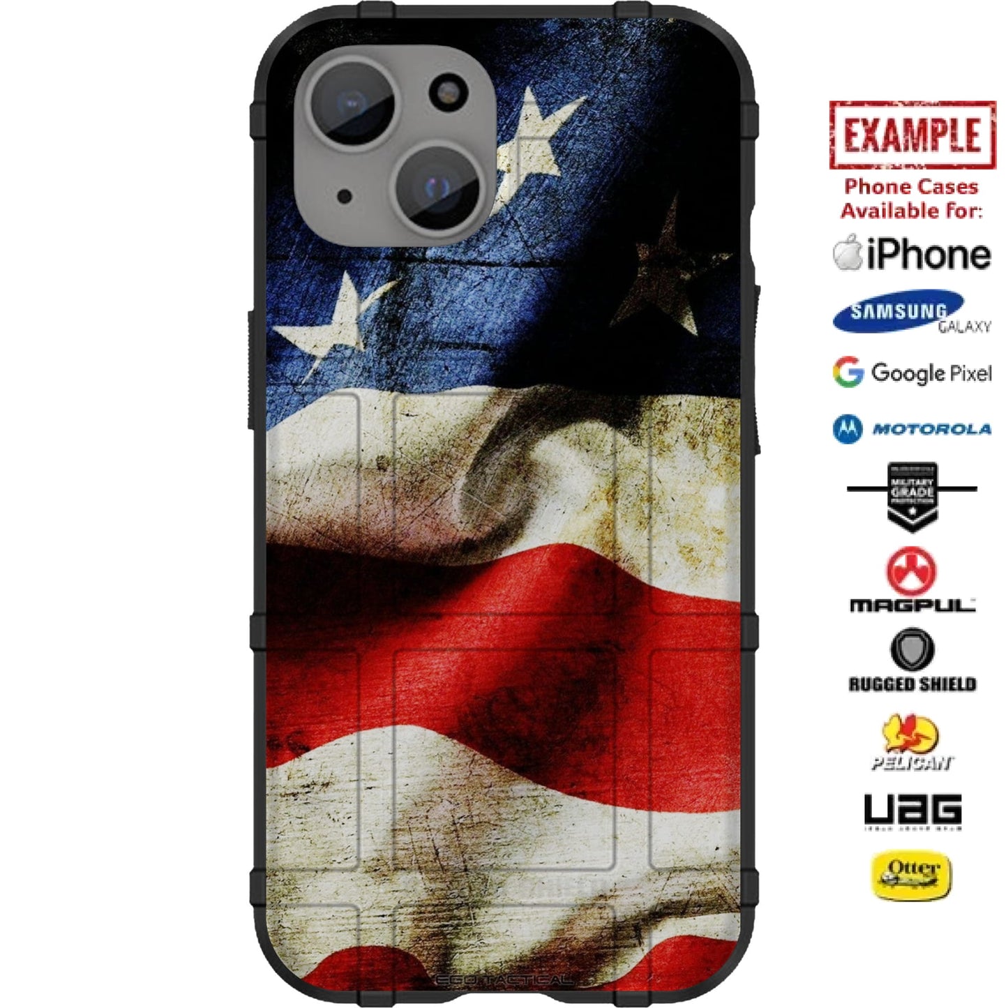 Weathered US American Flag Vertical Custom Printed Case Design for Apple, Samsung, Google & Motorola Phone Models