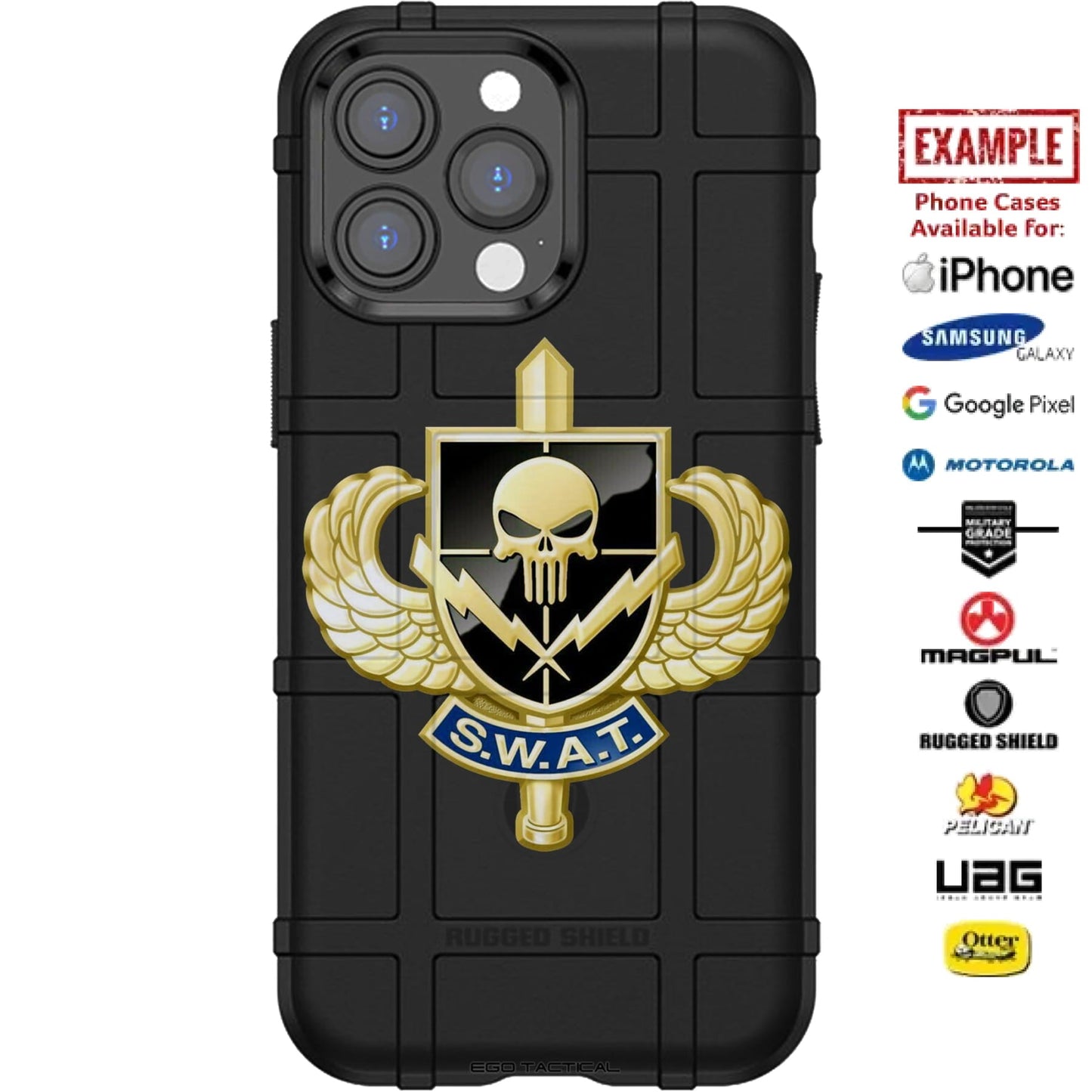 SWAT Punisher Lightning Shield Custom Printed Case Design for Apple, Samsung, Google & Motorola Phone Models