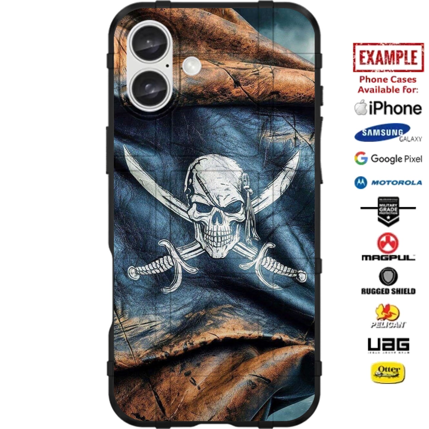 Jolly Roger Pirate Crossed Swords Vintage Sailor Custom Printed Case Design for Apple, Samsung, Google & Motorola Phone Models