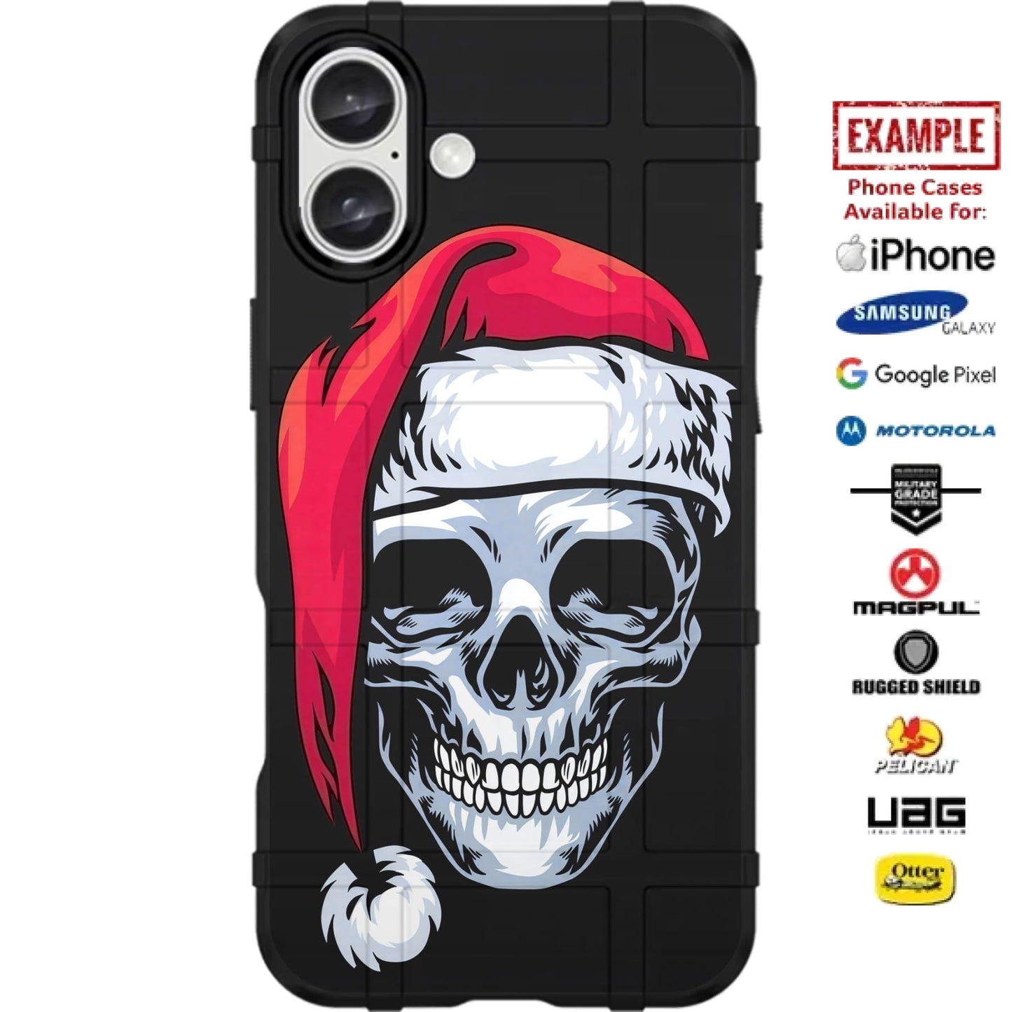 Christmas Santa Skull Custom Printed Case Design for Apple, Samsung, Google & Motorola Phone Models