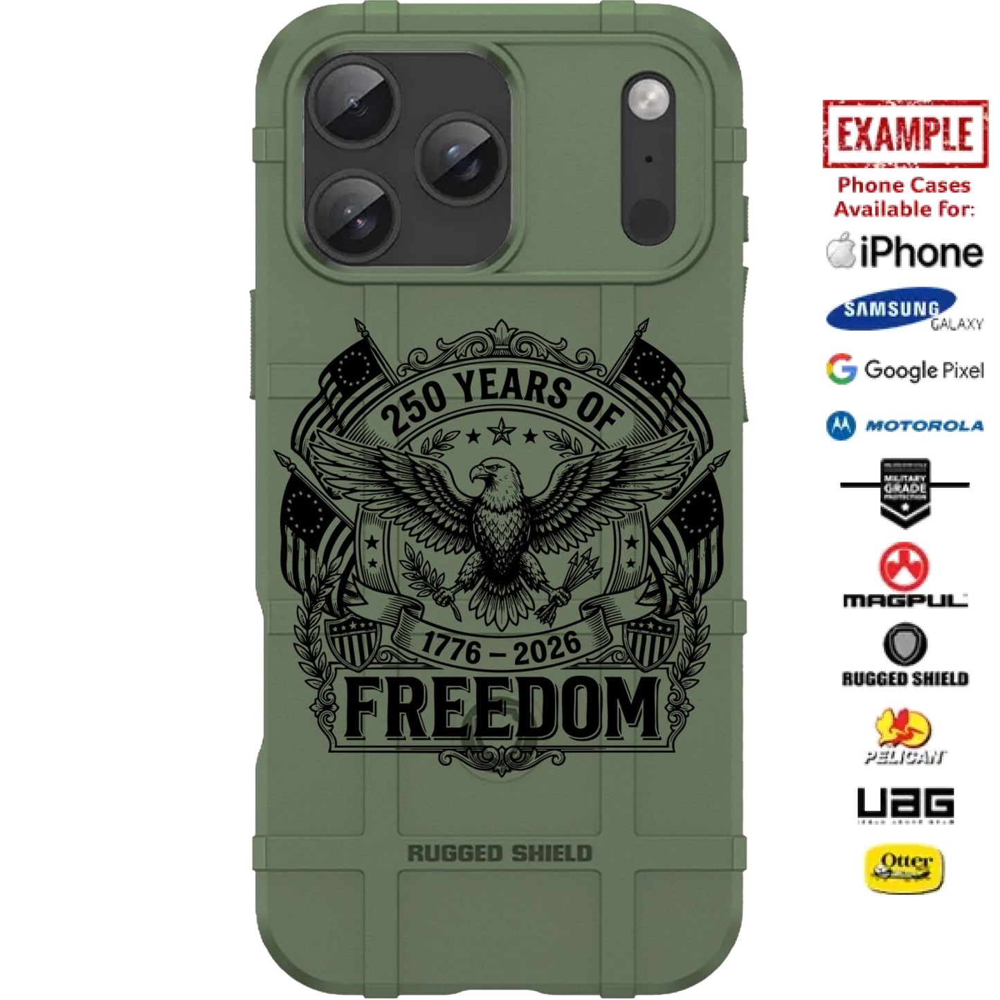 250 Years of Freedom USA's 250th Semiquincentennial Anniversary Custom Printed Case Design for Apple, Samsung, Google & Motorola Phone Models
