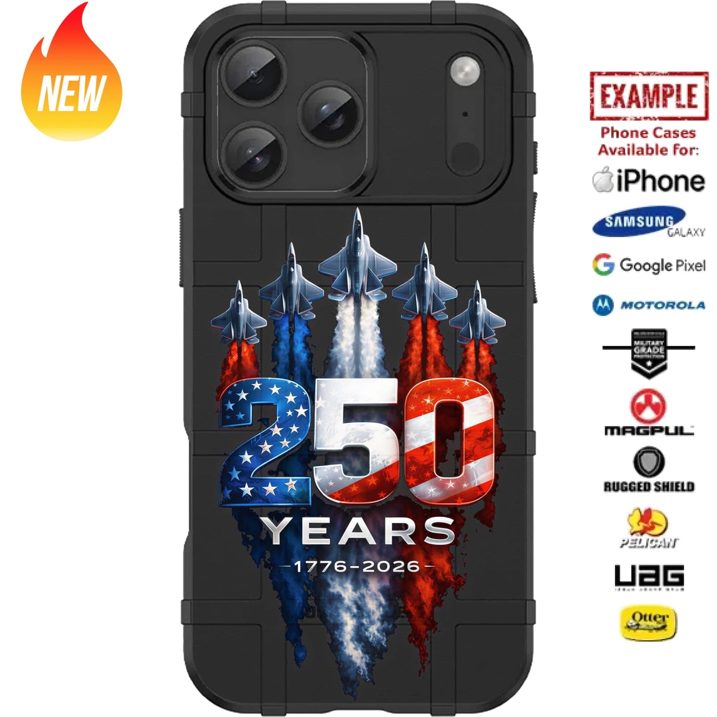 250 Years American F35 Fighter Jets - USA's 250th Semiquincentennial Anniversary Custom Printed Case Design for Apple, Samsung, Google & Motorola Phone Models
