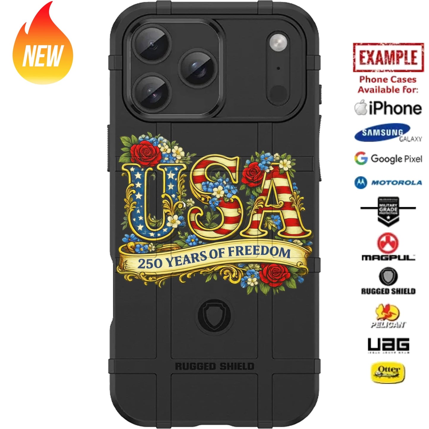 USA 250 Years of Freedom Roses - USA's 250th Semiquincentennial Custom Printed Case Design for Apple, Samsung, Google & Motorola Phone Models