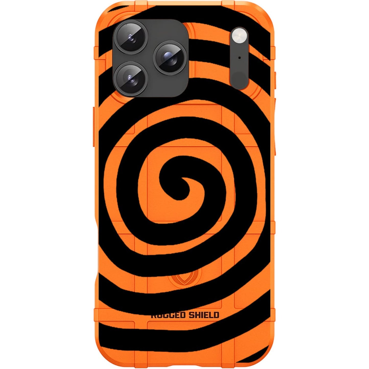 Orange Rugged Shield TPU Case with MagSafe Ring - Black Spinners Design for iPhone 17 Pro & 17 Pro Max phone models
