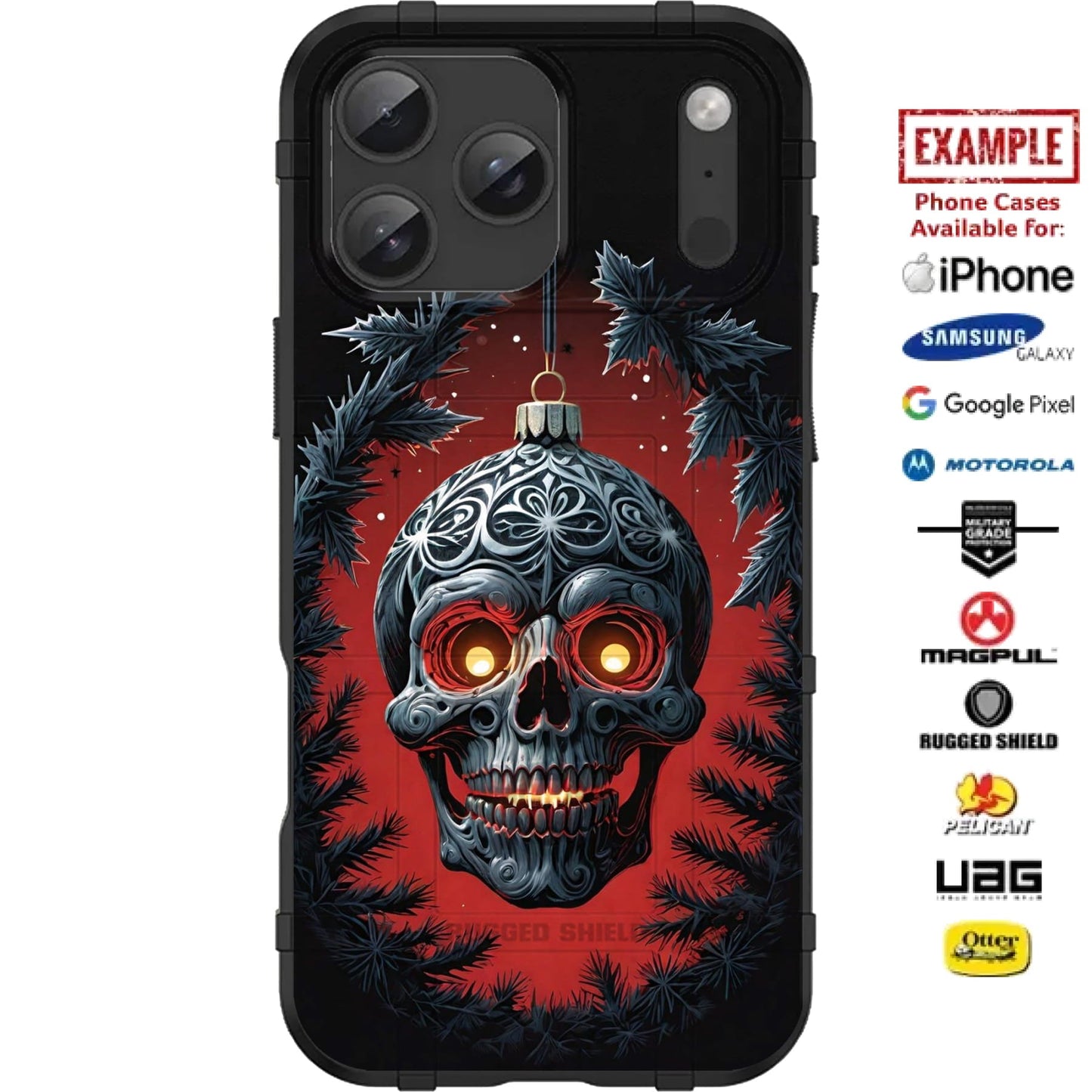 Christmas Red Skull Ornament Custom Printed Case Design for Apple, Samsung, Google & Motorola Phone Models