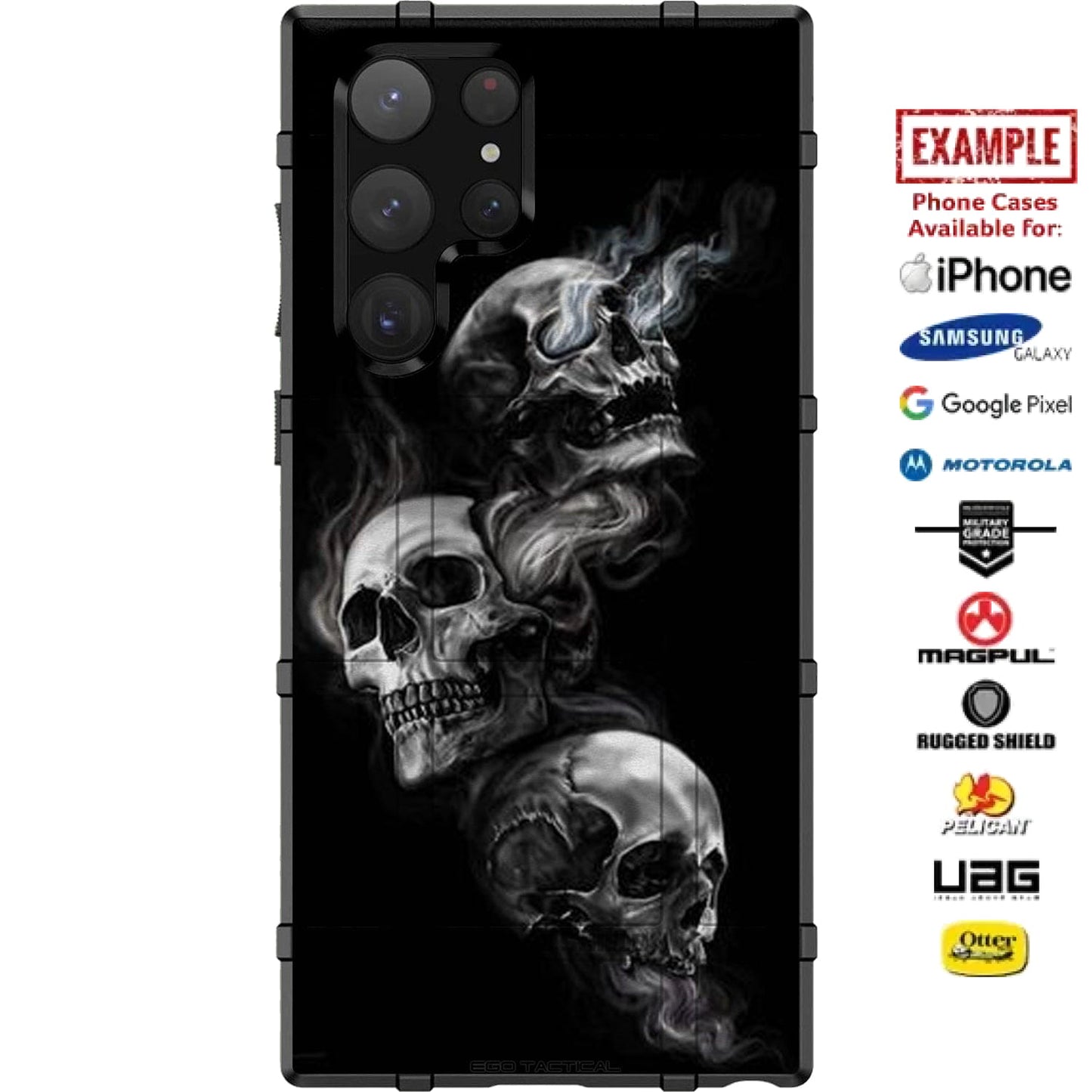 Stacked Smoking Skulls Print Custom Printed Case Design for Apple, Samsung, Google & Motorola Phone Models