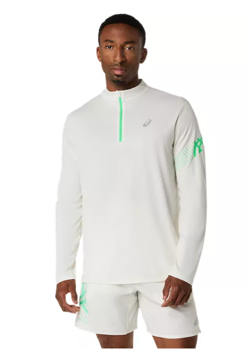 ASICS Men's Icon Long Sleeve 1/2 Zip Cream/Vital Green (2011D459)