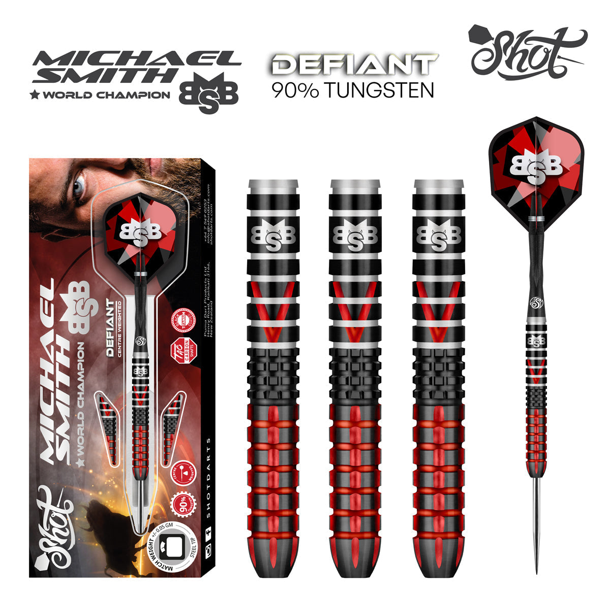 SHOT - Michael Smith Defiant Darts - 90% Tungsten - 23g