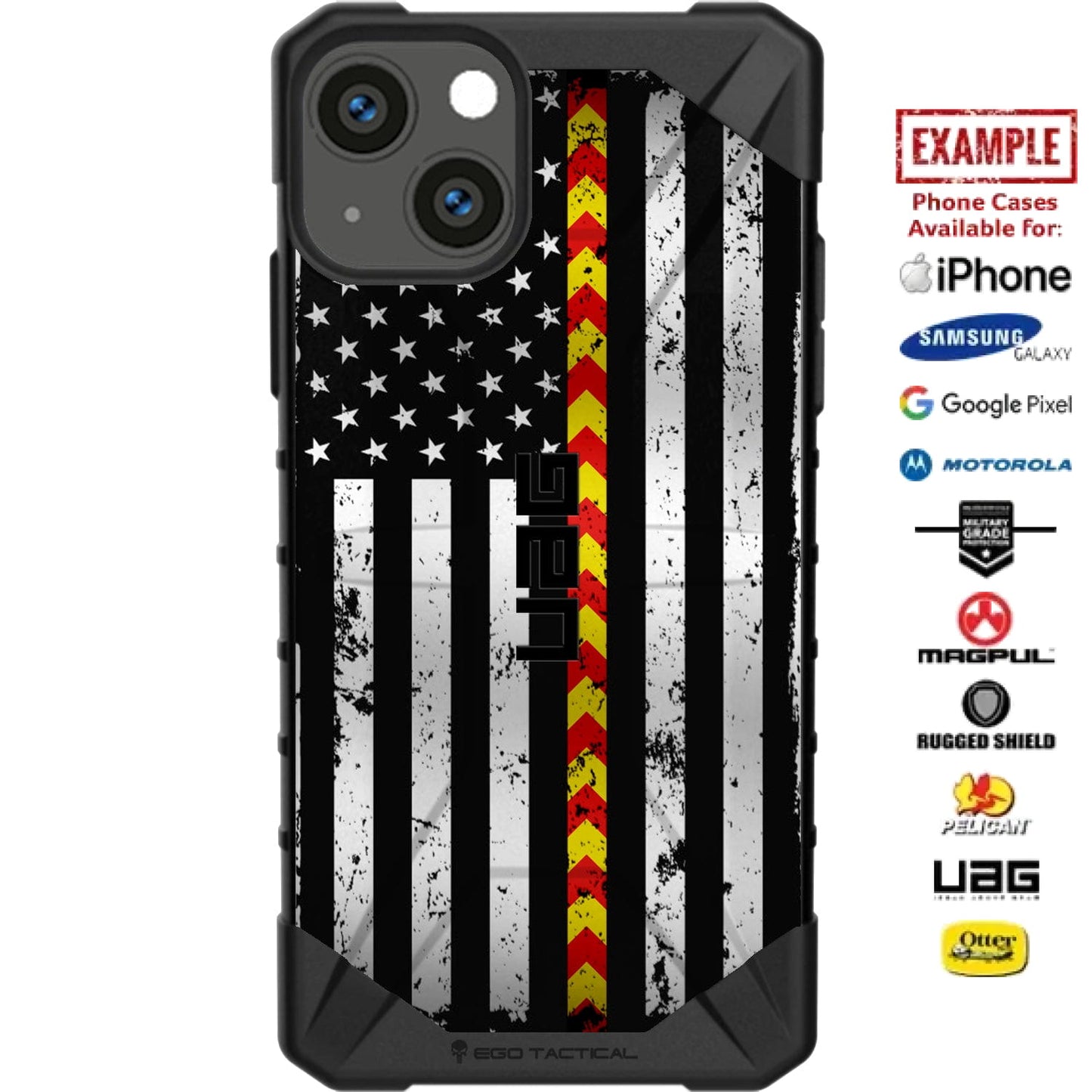Subdued Reversed US American Flag Emergency Vehicle First Responder Safety Chevrons Thin Line Custom Printed Case Design for Apple, Samsung, Google & Motorola Phone Models