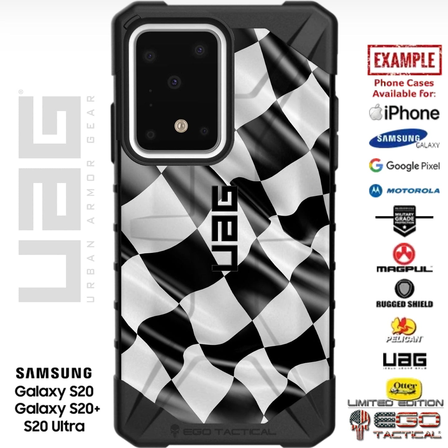 Waving Checkered Flag Custom Printed Case Design for Apple, Samsung, Google & Motorola Phone Models