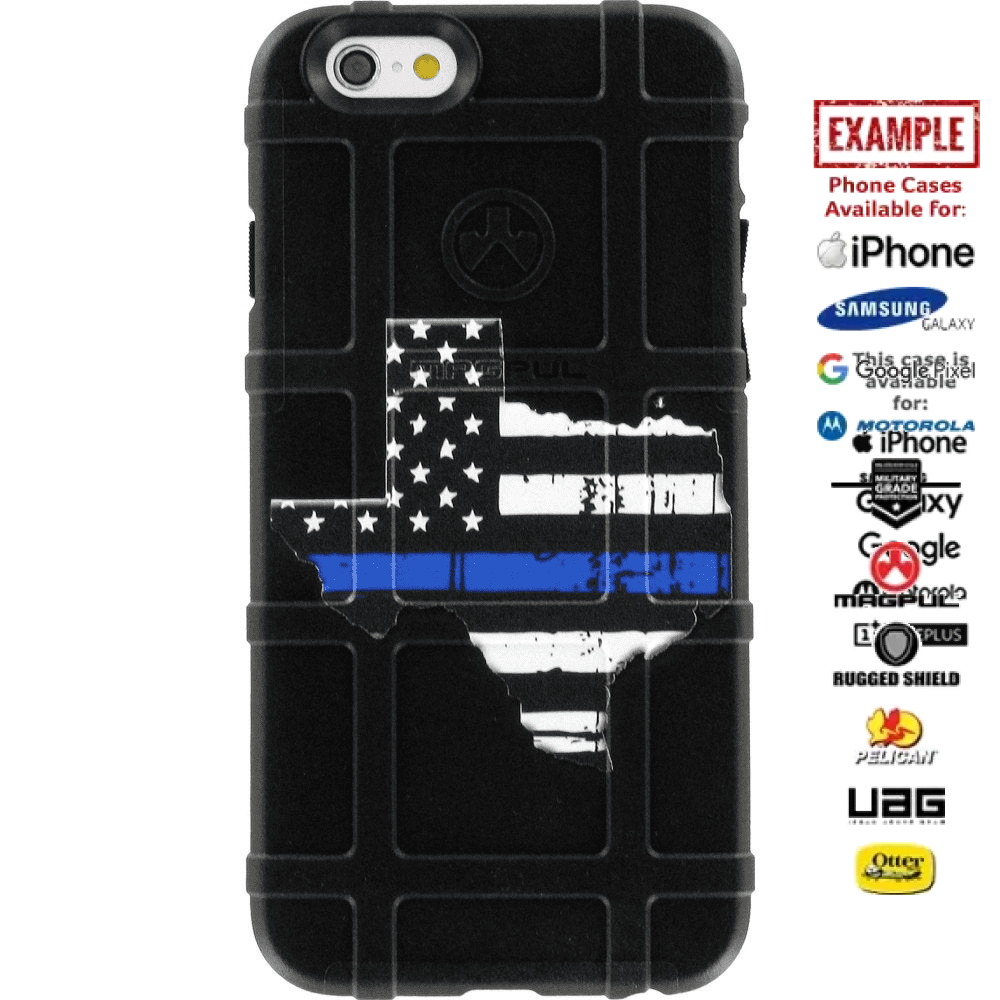 Blue Lives Matter, Texas Thin Blue Line, Police Custom Printed Case Design for Apple, Samsung, Google & Motorola Phone Models