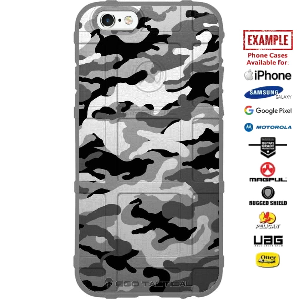 Subdued Black Grey White Camouflage Custom Printed Case Design for Apple, Samsung, Google & Motorola Phone Models