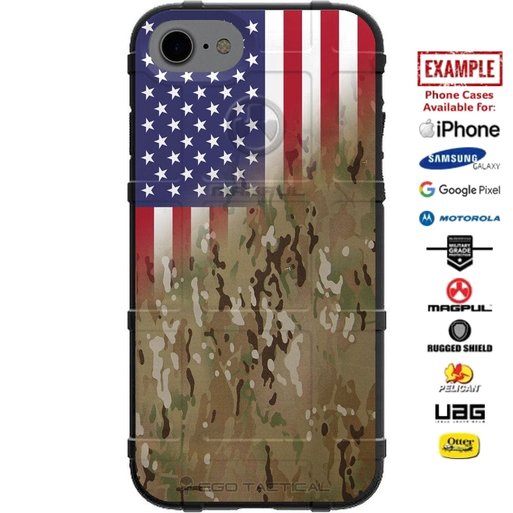 Multicam OCP Scorpion U.S.A. Flag Reversed Custom Printed Case Design for Apple, Samsung, Google & Motorola Phone Models