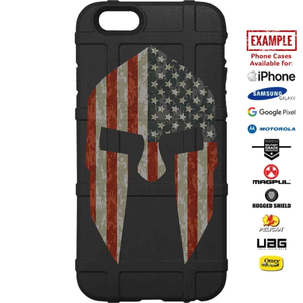 Spartan, U.S. Flag Digital Camouflage Custom Printed Case Design for Apple, Samsung, Google & Motorola Phone Models