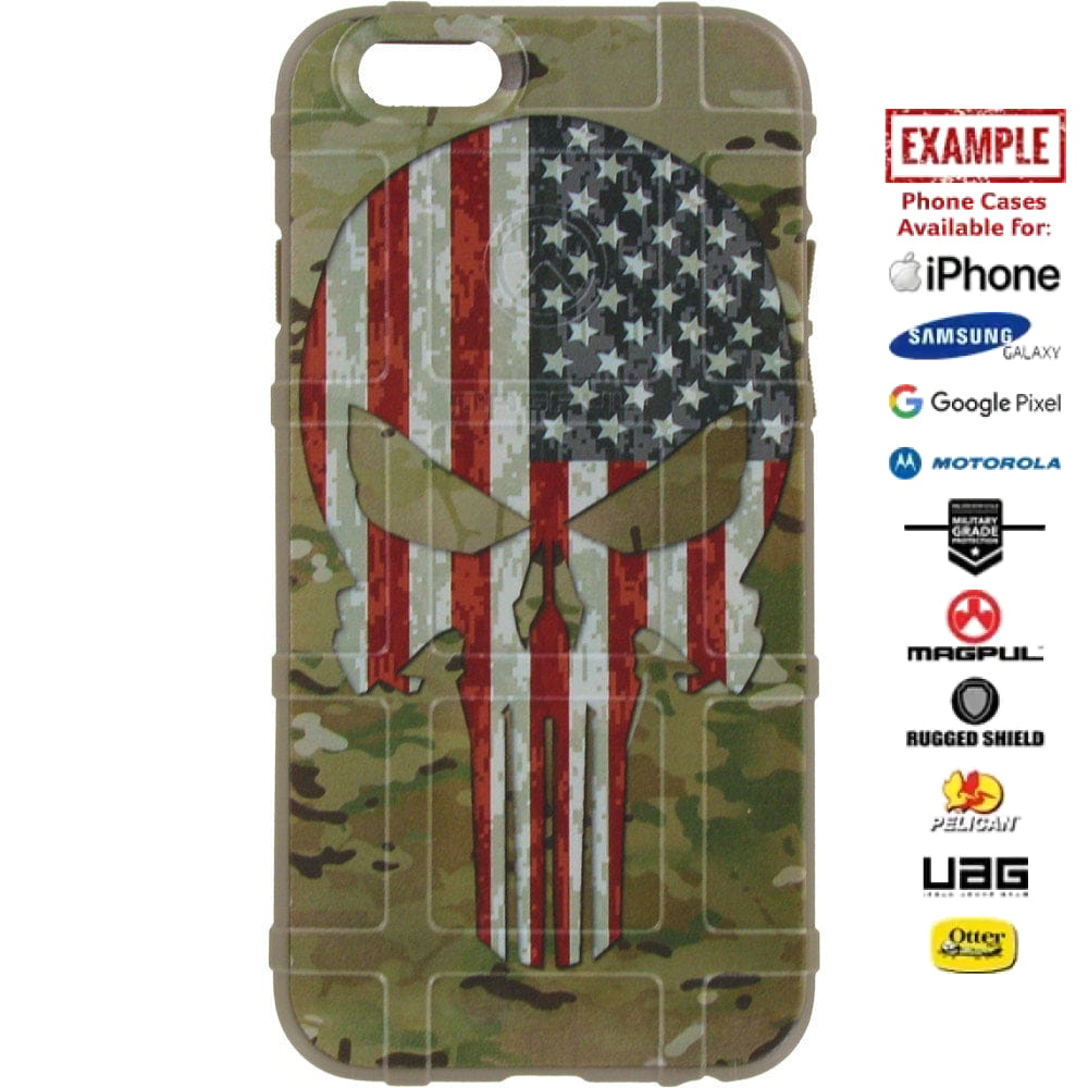 Multicam/Scorpion Camouflage, Color US American Flag Punisher Custom Printed Case Design for Apple, Samsung, Google & Motorola Phone Models