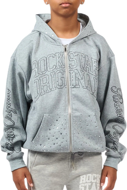 Boys Alvino Grey Rhinestone Zip Up Hoodie