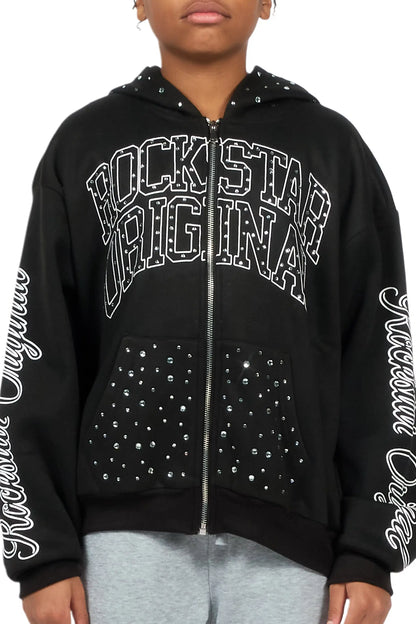 Boys Alvino Black Rhinestone Zip Up Hoodie