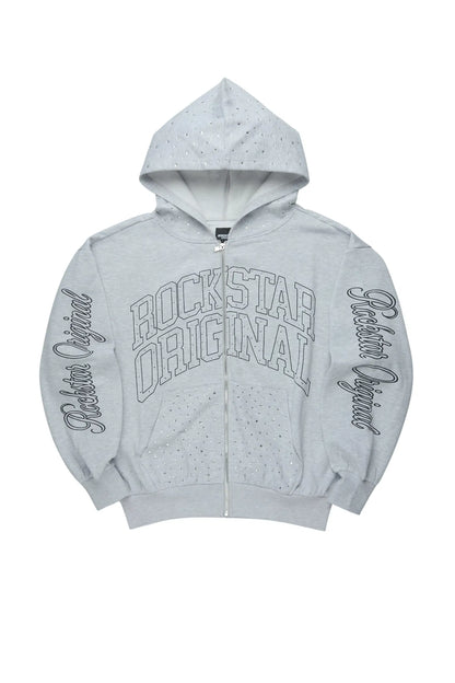 Boys Alvino Grey Rhinestone Zip Up Hoodie
