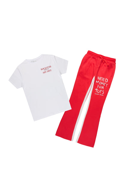 Boys Artoy White/Red T-Shirt Stacked Pant Set