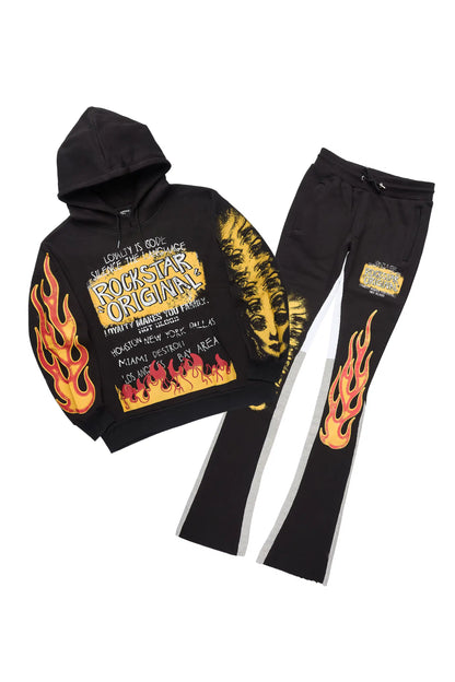 Beno Black Stacked Flare Hoodie Track Set