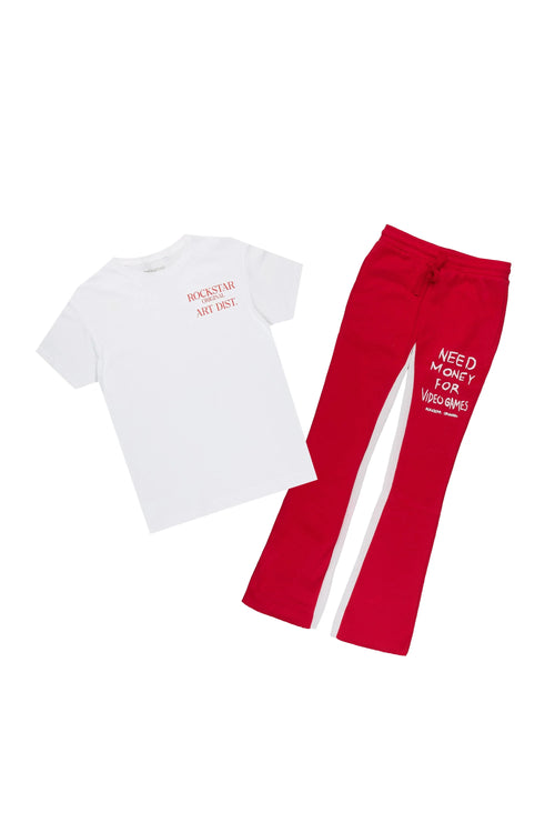 Boys Artames White/Red T-Shirt Stacked Pant Set