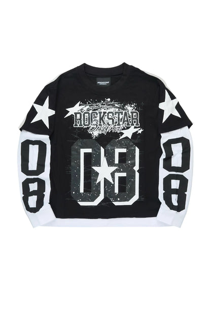 Boys Allstar Vintage Black/White Double Layer L/S Graphic T-Shirt