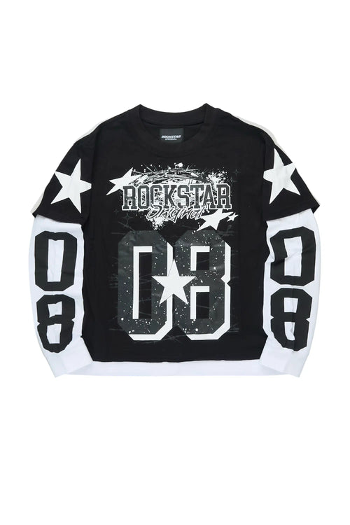 Boys Allstar Vintage Black/White Double Layer L/S Graphic T-Shirt