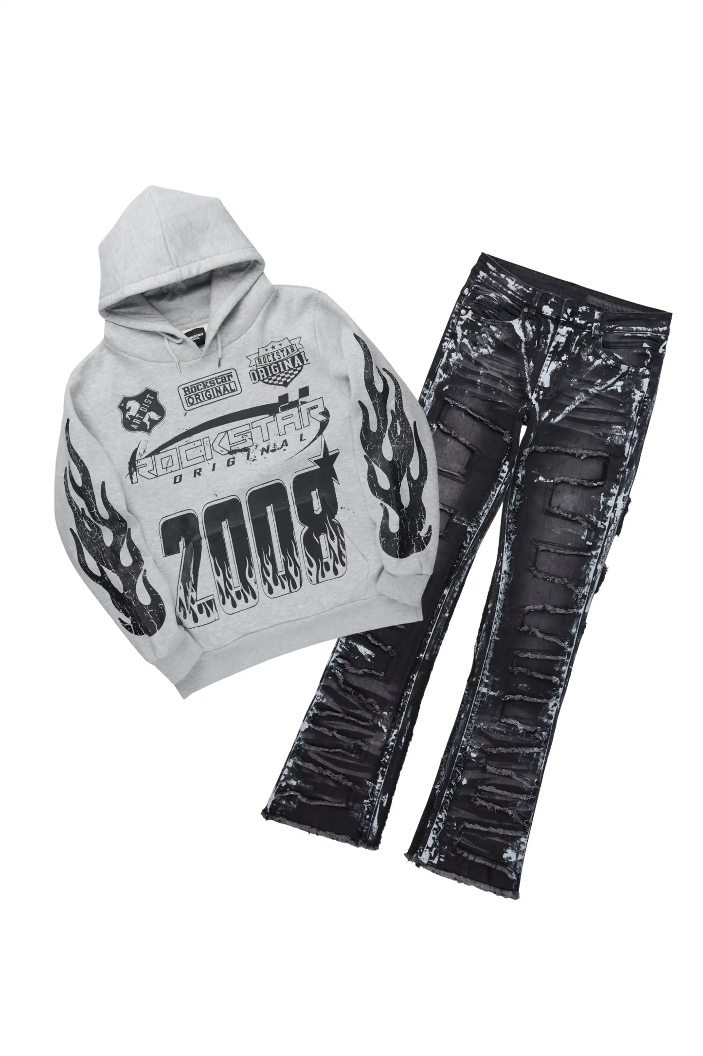 Amos Grey/Dark Grey Hoodie/Stacked Flare Jean Set