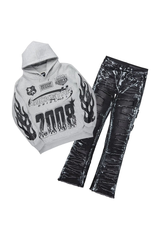 Amos Grey/Dark Grey Hoodie/Stacked Flare Jean Set